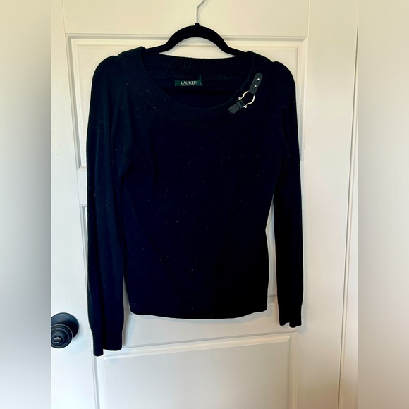 Ralph Lauren Sweaters - RALPH LAUREN Black Sweater with Leather Collar Piece